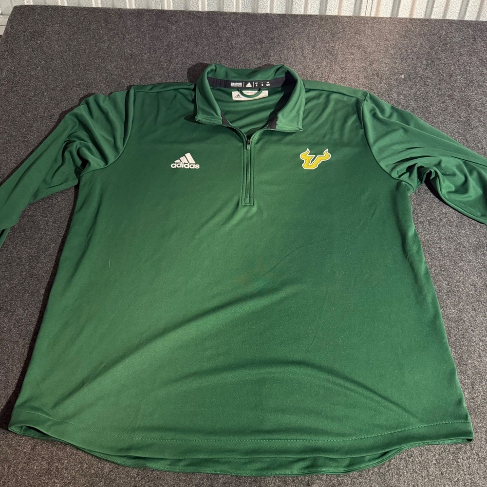 Adidas USF Bulls Mens XL Quarter Zip Pullover Green Aeroready Training Top